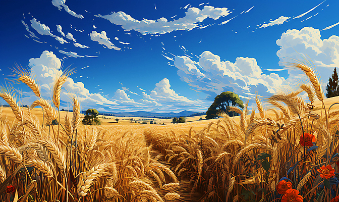 JPG 나무 구름 편집이미지 꽃 자연 하늘 풍경 사람없음 농작물 농경지 가을 시골 밀 디지털합성 밀밭 편집실사 자연요소 식물 계절 밭 농업 곡류 농장 CG 생태계 파일형식