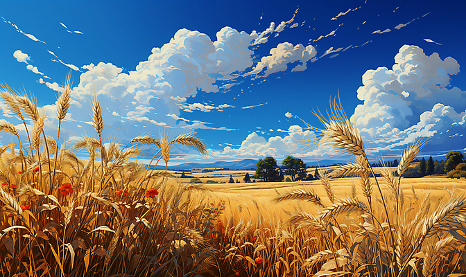 JPG 나무 구름 편집이미지 꽃 자연 하늘 풍경 사람없음 농작물 농경지 가을 시골 밀 디지털합성 밀밭 편집실사 자연요소 식물 계절 밭 농업 곡류 농장 CG 생태계 파일형식