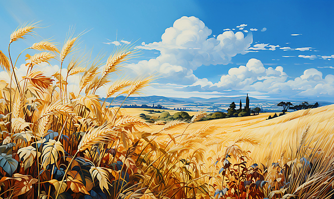 JPG 나무 구름 편집이미지 자연 하늘 풍경 사람없음 농작물 농경지 가을 시골 풀 밀 디지털합성 밀밭 편집실사 자연요소 식물 계절 밭 농업 곡류 농장 CG 생태계 파일형식