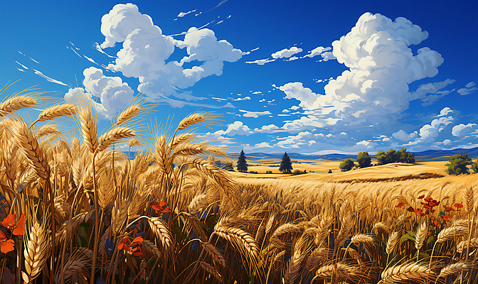 JPG 나무 구름 편집이미지 꽃 자연 하늘 풍경 사람없음 농작물 농경지 가을 시골 밀 디지털합성 밀밭 편집실사 자연요소 식물 계절 밭 농업 곡류 농장 CG 생태계 파일형식