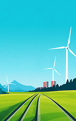 JPG 하늘색 일러스트 하늘 산 아파트 풍경 잔디 사람없음 건물 자연보호 기찻길 도시 그린에너지 에코 친환경 풍력발전소 풍력기 그린시티 국내일러스트 AI일러스트 AI콘텐츠 식물 건축물 자연 주택 파란색 환경 발전소 에너지 풍력에너지 보호 파일형식 그린뉴딜