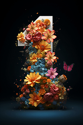 JPG 편집이미지 1 디자인 꽃 나비 잎 타이포그라피 사람없음 컬러풀 숫자 풀 화려 편집실사 AI컴퓨터그래픽 AI콘텐츠 식물 문자 컬러 곤충 컨셉 CG 파일형식