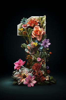 JPG 편집이미지 1 디자인 꽃 잎 타이포그라피 사람없음 컬러풀 숫자 풀 화려 편집실사 AI컴퓨터그래픽 AI콘텐츠 식물 문자 컬러 컨셉 CG 파일형식