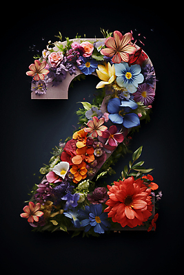 JPG 편집이미지 디자인 꽃 잎 2 타이포그라피 사람없음 컬러풀 숫자 풀 화려 편집실사 AI컴퓨터그래픽 AI콘텐츠 식물 문자 컬러 컨셉 CG 파일형식