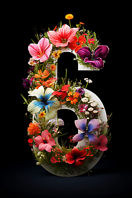 JPG 편집이미지 디자인 꽃 잎 타이포그라피 사람없음 컬러풀 숫자 풀 화려 6 편집실사 AI컴퓨터그래픽 AI콘텐츠 식물 문자 컬러 컨셉 CG 파일형식