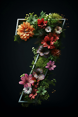 JPG 편집이미지 디자인 꽃 잎 타이포그라피 사람없음 숫자 풀 화려 7 편집실사 AI컴퓨터그래픽 AI콘텐츠 식물 문자 컨셉 CG 파일형식