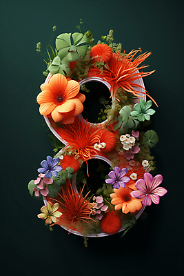 JPG 편집이미지 디자인 꽃 잎 타이포그라피 사람없음 숫자 풀 화려 8 편집실사 AI컴퓨터그래픽 AI콘텐츠 식물 문자 컨셉 CG 파일형식