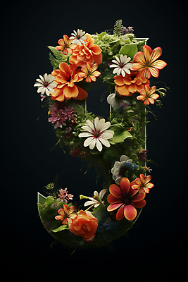 JPG 편집이미지 디자인 꽃 잎 타이포그라피 사람없음 컬러풀 숫자 9 풀 화려 편집실사 AI컴퓨터그래픽 AI콘텐츠 식물 문자 컬러 컨셉 CG 파일형식