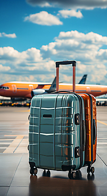 JPG 구름 편집이미지 여행 하늘 비행기 사람없음 캐리어 공항 디지털합성 편집실사 AI포토 AI콘텐츠 자연요소 항공교통 교통시설 대중교통 여행가방 CG 파일형식