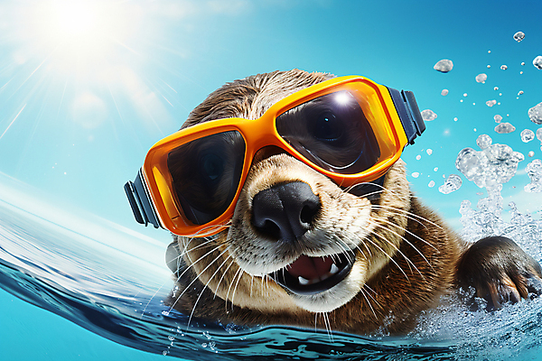 JPG 편집이미지 바다 하늘 사람없음 여름 햇빛 수영 물방울 디지털합성 튀는물 잠수경 수달 편집실사 AI포토 AI콘텐츠 계절 태양 수상스포츠 물안경 CG 액체표현 스플래쉬 파일형식