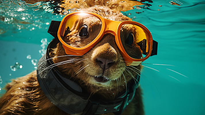 JPG 편집이미지 한마리 바다 사람없음 여름 바닷속 수중 설치류 잠수 디지털합성 물거품 잠수경 비버 편집실사 AI포토 AI콘텐츠 동물 1 계절 거품 물안경 CG 파일형식