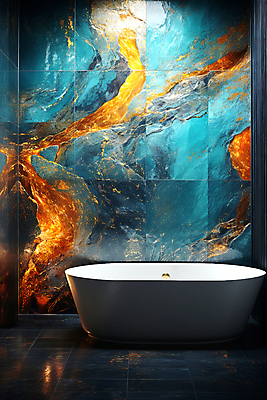 JPG 편집이미지 욕조 사람없음 인테리어 욕실 고급 남색 타일 청록색 대리석 타일벽 편집실사 AI포토 AI콘텐츠 디자인 벽 컬러 컨셉 재료 CG 파일형식