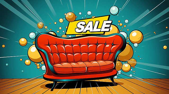 PSD 배너 일러스트 사람없음 빨간색 소파 세일 원형 연기 디지털합성 팝아트 청록색 편집소스 국내일러스트 도형 컬러 의자 그림 파일형식