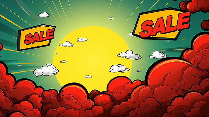 PSD 구름 배너 일러스트 사람없음 빨간색 태양 노란색 세일 연기 디지털합성 팝아트 편집소스 국내일러스트 자연요소 컬러 그림 파일형식