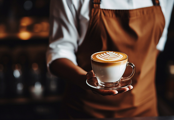 JPG 편집이미지 한명 들기 사람 상반신 성인 아웃포커스 앞치마 카페 커피잔 주기 라떼아트 카페라떼 성인한명만 편집실사 AI인물포토 AI콘텐츠 1 커피 모션 잔 촬영기법 상점 CG 그림 라떼 성인만 파일형식 AI포토