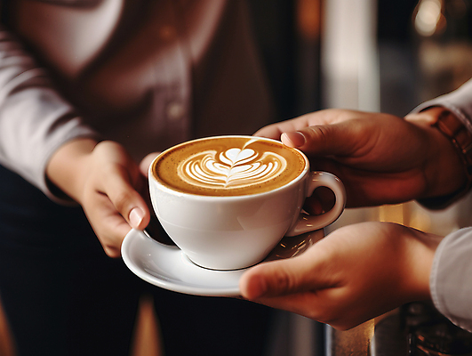 JPG 편집이미지 손 한명 들기 사람 상반신 성인 아웃포커스 신체부위 카페 머그컵 커피잔 컵받침 주기 라떼아트 카페라떼 성인한명만 편집실사 AI인물포토 AI콘텐츠 1 커피 모션 잔 촬영기법 컵 상점 받침대 CG 그림 라떼 성인만 파일형식 AI포토