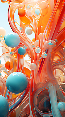 JPG 편집이미지 하늘색 추상 사람없음 주황색 원형 유리구슬 편집실사 AI포토 AI콘텐츠 도형 컬러 무늬 유리 파란색 구슬 CG 파일형식