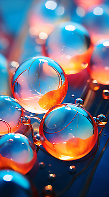 JPG 편집이미지 사람없음 아웃포커스 파란색 컬러풀 주황색 원형 보케 유리구슬 편집실사 AI포토 AI콘텐츠 도형 컬러 유리 촬영기법 구슬 CG 파일형식