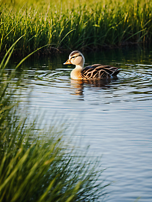 JPG 편집이미지 한마리 호수 새끼 자연 오리 풍경 사람없음 초록색 여름 풀 디지털합성 편집실사 AI포토 AI콘텐츠 식물 동물 1 계절 컬러 조류 CG 생태계 파일형식