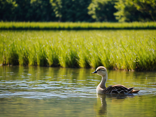 JPG 편집이미지 한마리 호수 새끼 자연 오리 풍경 사람없음 초록색 여름 디지털합성 편집실사 AI포토 AI콘텐츠 동물 1 계절 컬러 조류 CG 생태계 파일형식