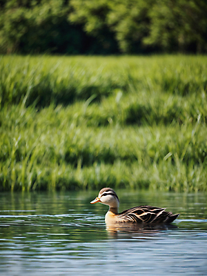 JPG 편집이미지 한마리 호수 새끼 자연 오리 풍경 사람없음 초록색 여름 디지털합성 편집실사 AI포토 AI콘텐츠 동물 1 계절 컬러 조류 CG 생태계 파일형식