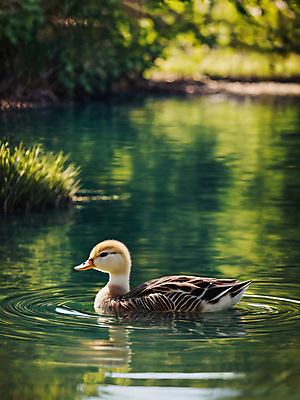 JPG 편집이미지 한마리 호수 새끼 자연 오리 풍경 사람없음 아웃포커스 초록색 여름 디지털합성 편집실사 AI포토 AI콘텐츠 동물 1 계절 컬러 조류 촬영기법 CG 생태계 파일형식