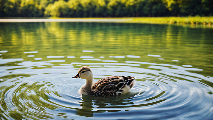 JPG 편집이미지 한마리 호수 새끼 자연 오리 풍경 사람없음 초록색 여름 디지털합성 편집실사 AI포토 AI콘텐츠 동물 1 계절 컬러 조류 CG 생태계 파일형식