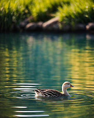 JPG 편집이미지 한마리 호수 새끼 자연 오리 풍경 사람없음 초록색 여름 디지털합성 편집실사 AI포토 AI콘텐츠 동물 1 계절 컬러 조류 CG 생태계 파일형식