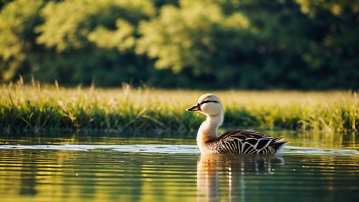 JPG 편집이미지 한마리 호수 새끼 자연 오리 풍경 사람없음 아웃포커스 초록색 여름 디지털합성 편집실사 AI포토 AI콘텐츠 동물 1 계절 컬러 조류 촬영기법 CG 생태계 파일형식
