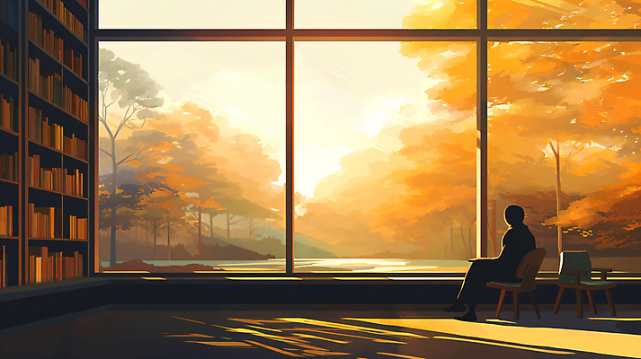 JPG 전신 남자 실루엣 낙엽 의자 일러스트 단풍나무 나뭇잎 책장 그림자 한명 앉기 풍경 초원 성인 책 독서 가을 도서관 창가 창틀 성인남자한명만 국내일러스트 AI일러스트 AI콘텐츠 나무 1 계절 교육 가구 단풍 잎 창문 모션 촬영기법 사람 남자한명만 성인남자만 파일형식