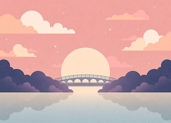 구름 별 바다 섬 일러스트 하늘 풍경 사람없음 강 판타지 컬러풀 태양 반사 달 파스텔톤 가교 코랄 국내일러스트 AI파일 자연요소 건축물 컬러 상상 파일형식 벡터