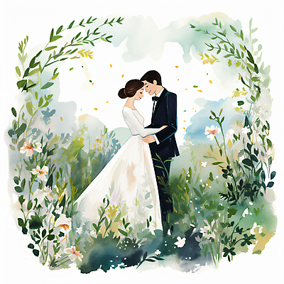 JPG 전신 커플 여자 남자 꽃 웨딩드레스 결혼 일러스트 포옹 수채화 정장 성인 두명 초록색 마주보기 로맨틱 꽃프레임 이마맞대기 신랑신부 성인만 국내일러스트 AI일러스트 AI콘텐츠 식물 드레스 옷 신부_웨딩 컬러 신랑 컨셉 관계 안기 모션 프레임 사람 이벤트 얼굴맞대기 파일형식
