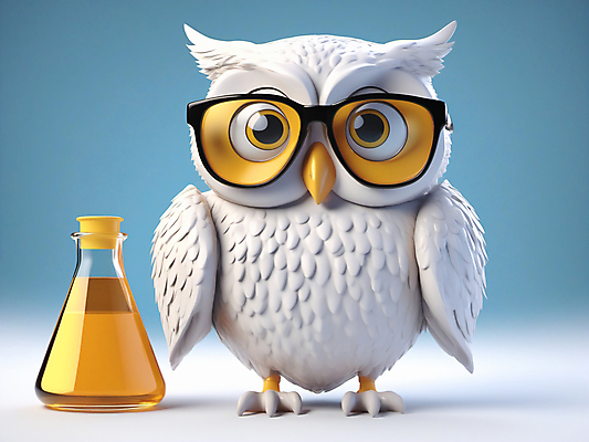 JPG 편집이미지 캐릭터 교육 실험 사람없음 3D 교사 플라스크 디지털합성 부엉이 안경낌 편집3D AI컴퓨터그래픽 AI콘텐츠 직업 안경 조류 실험기구 파일형식