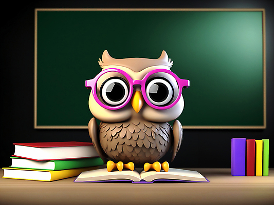 JPG 편집이미지 캐릭터 교육 사람없음 책 3D 교사 칠판 디지털합성 부엉이 편집3D AI컴퓨터그래픽 AI콘텐츠 직업 조류 파일형식