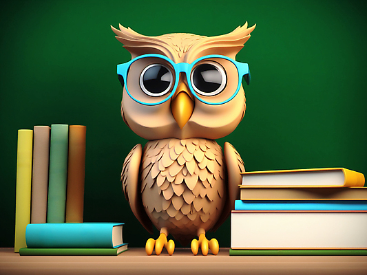 JPG 편집이미지 캐릭터 교육 사람없음 책 3D 교사 칠판 디지털합성 부엉이 편집3D AI컴퓨터그래픽 AI콘텐츠 직업 조류 파일형식