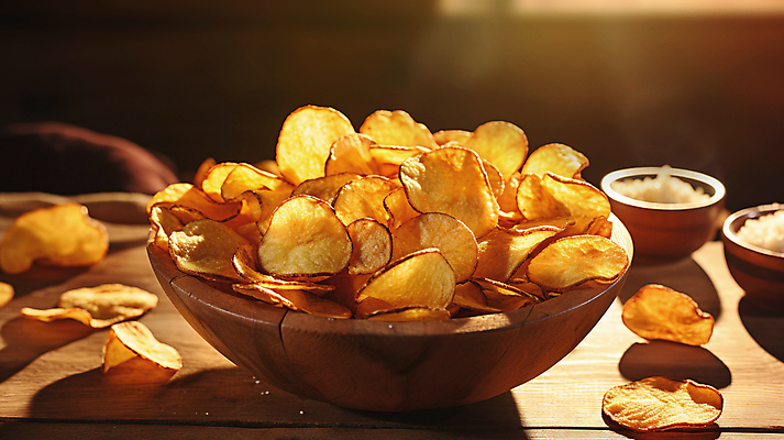 JPG 편집이미지 디저트 감자 사람없음 과자 칩 디지털합성 담기 감자칩 나무그릇 나무탁자 편집소스 편집실사 AI포토 AI콘텐츠 그릇 음식 채소 모션 탁자 목재 칩_음식 CG 파일형식