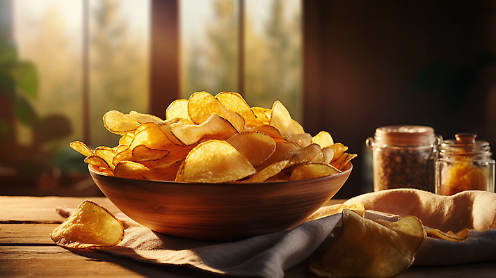 JPG 편집이미지 디저트 감자 사람없음 과자 칩 천 디지털합성 담기 감자칩 나무그릇 나무탁자 편집소스 편집실사 AI포토 AI콘텐츠 그릇 음식 채소 모션 탁자 목재 직물 칩_음식 CG 파일형식