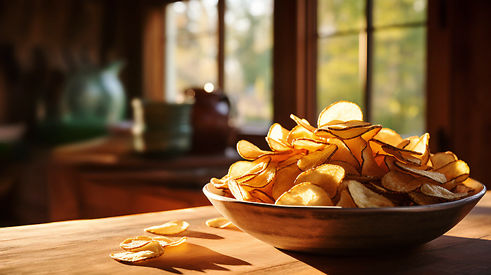 JPG 편집이미지 디저트 감자 사람없음 과자 칩 디지털합성 담기 감자칩 나무그릇 나무탁자 편집소스 편집실사 AI포토 AI콘텐츠 그릇 음식 채소 모션 탁자 목재 칩_음식 CG 파일형식