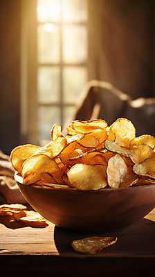 JPG 편집이미지 디저트 감자 사람없음 과자 칩 디지털합성 담기 감자칩 나무그릇 나무탁자 편집소스 편집실사 AI포토 AI콘텐츠 그릇 음식 채소 모션 탁자 목재 칩_음식 CG 파일형식