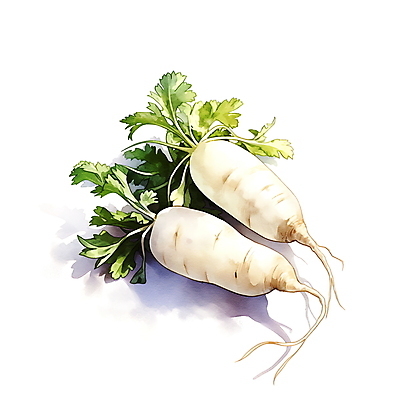 JPG 채소 일러스트 재료 수채화 사람없음 흰색 무 오브젝트 김장 김장재료 국내일러스트 AI일러스트 AI콘텐츠 컬러 식재료 뿌리채소 파일형식