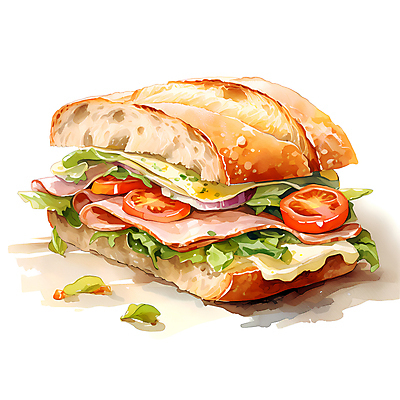 JPG 빵 일러스트 샌드위치 사람없음 갈색 빵집 바게트샌드위치 국내일러스트 AI일러스트 AI콘텐츠 음식 컬러 상점 파일형식