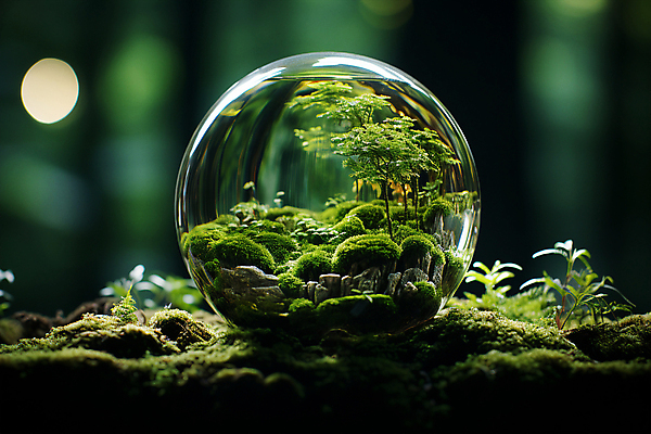 JPG 나무 편집이미지 자연 이끼 사람없음 초록색 새싹 자연보호 환경 물방울 풀 디지털합성 에코 유리구슬 편집실사 AI컴퓨터그래픽 AI콘텐츠 식물 컬러 유리 보호 구슬 CG 생태계 파일형식