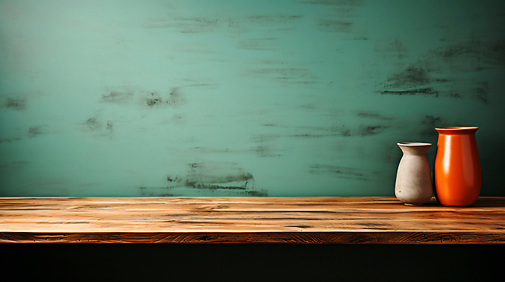 JPG 편집이미지 벽 선반 사람없음 초록색 항아리 디지털합성 오브젝트 나무탁자 카피스페이스 편집실사 AI포토 AI콘텐츠 컬러 가구 탁자 공백 도자기 CG 파일형식