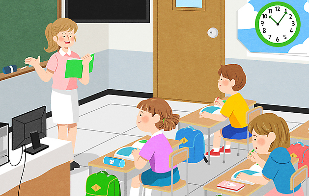 전신 PSD 라이프스타일 여자 남자 어린이 시계 의자 일러스트 교실 학교 수업중 책가방 서기 들기 앉기 손짓 소녀 소년 여러명 상반신 성인 책 학습 컴퓨터 교사 칠판 집중 책상 일과 필통 국내일러스트 직업 교육 가구 다수 컨셉 가방 모션 수업 학용품 사람 생활 전자제품 파일형식