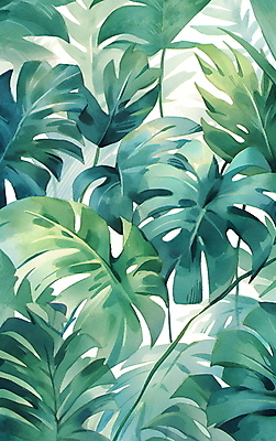 JPG 일러스트 자연 열대 수채화 사람없음 초록색 몬스테라 열대잎 보테니컬아트 트로피컬아트 국내일러스트 AI일러스트 AI콘텐츠 식물 컬러 잎 그림 생태계 파일형식