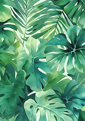 JPG 일러스트 자연 열대 수채화 사람없음 초록색 몬스테라 열대잎 보테니컬아트 트로피컬아트 국내일러스트 AI일러스트 AI콘텐츠 식물 컬러 잎 그림 생태계 파일형식