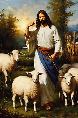 JPG 전신 나무 남자 기독교 여러마리 일러스트 지팡이 붓터치 한명 들기 성인 햇빛 태양 걷기 목장 양 예수 그림 유화 성인남자한명만 국내일러스트 AI일러스트 AI콘텐츠 자연요소 식물 1 종교 다수 포유류 모션 미술 사람 신_종교 남자한명만 성인남자만 파일형식