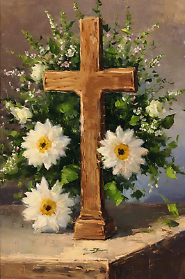 JPG 꽃 기독교 십자가 일러스트 붓터치 사람없음 풀 그림 유화 국내일러스트 AI일러스트 AI콘텐츠 식물 종교 미술 파일형식