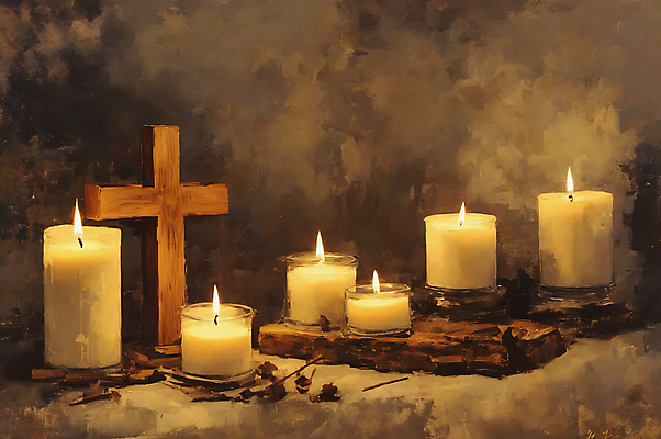 JPG 기독교 십자가 일러스트 초 촛불 붓터치 사람없음 갈색 그림 유화 국내일러스트 AI일러스트 AI콘텐츠 종교 컬러 미술 파일형식