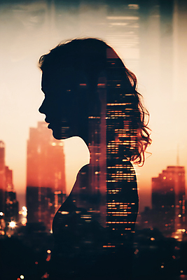 JPG 편집이미지 여자 실루엣 비즈니스 사람모양 한명 상반신 성인 건물 고층빌딩 도시 빌딩숲 성인여자한명만 편집실사 AI컴퓨터그래픽 AI콘텐츠 모양 1 건축물 촬영기법 사람 빌딩 CG 여자한명만 성인여자만 파일형식